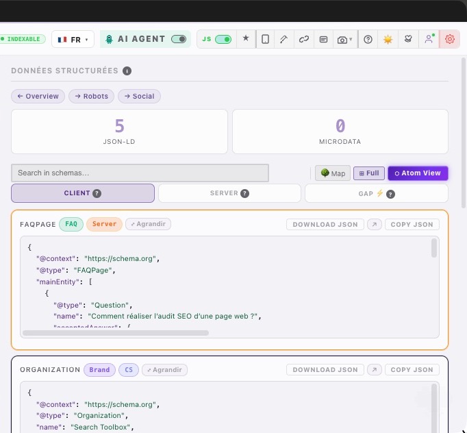 After the fix: five JSON-LD blocks with one FAQPage