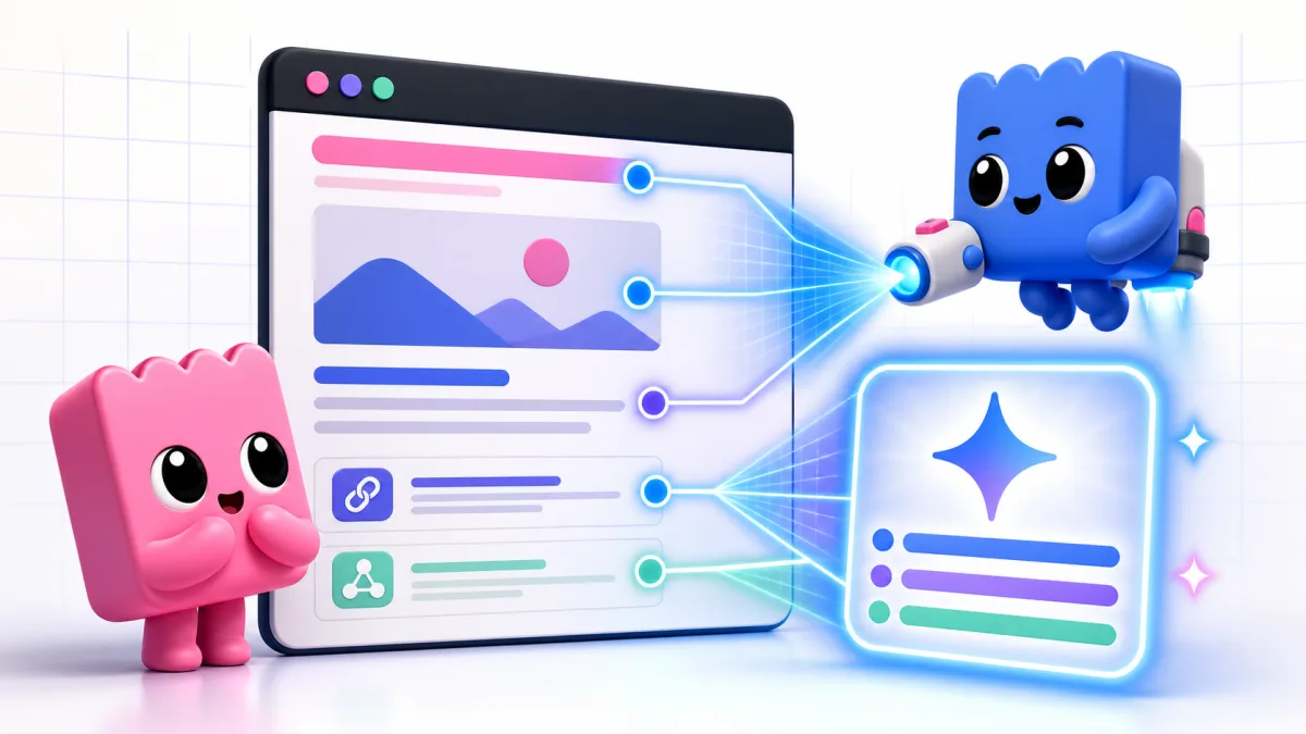 Illustration of an AI agent reading data from a live webpage