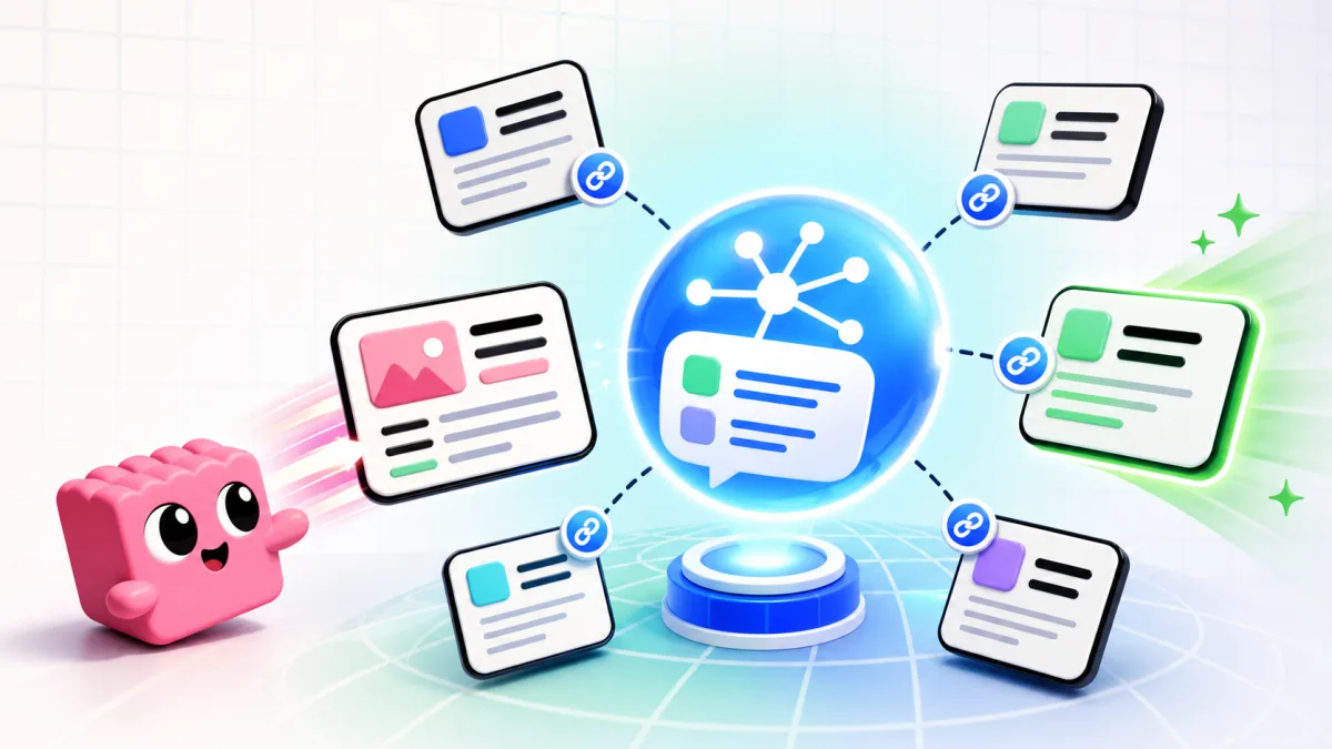 Illustration of content being connected and cited by an AI answer engine