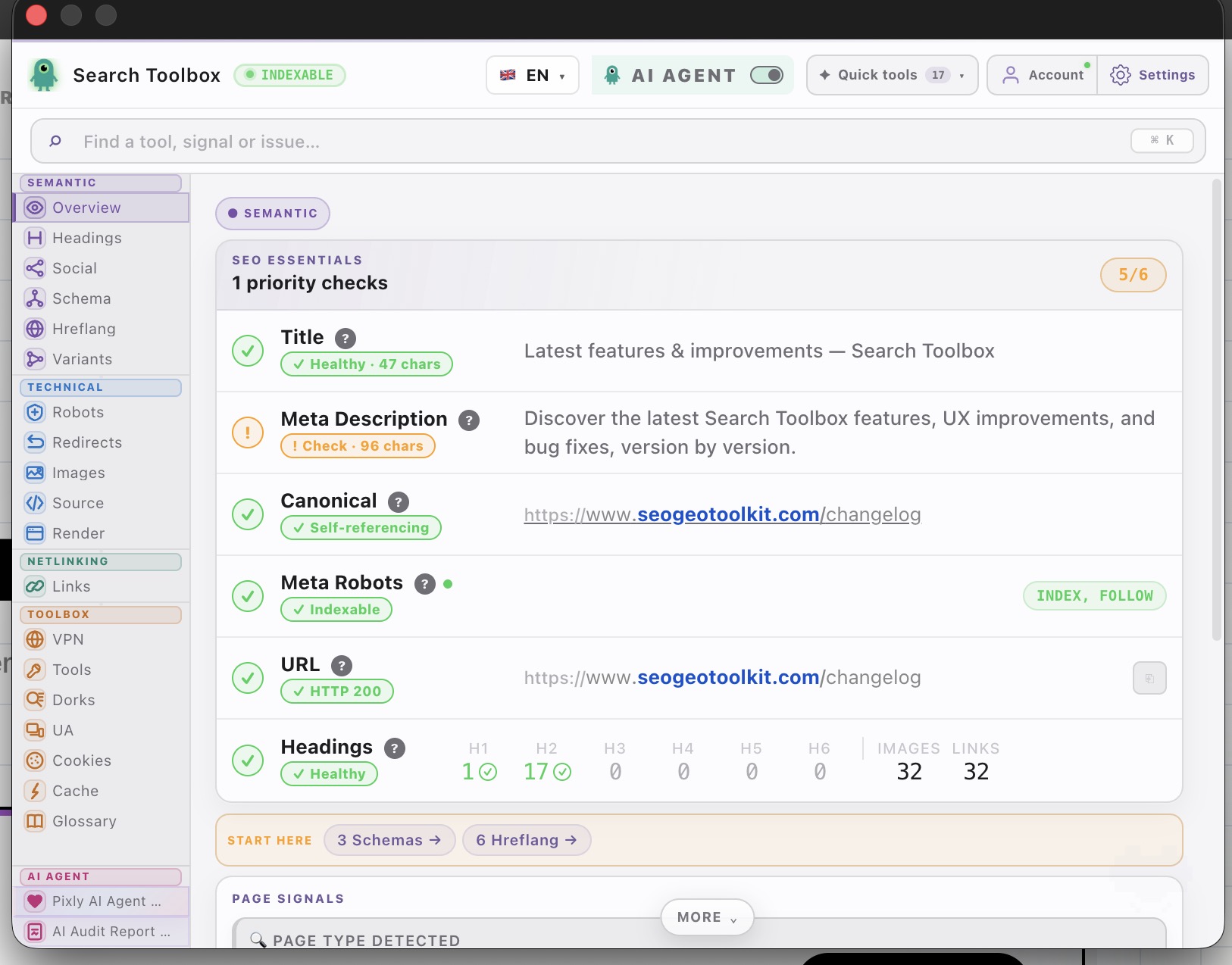 Search Toolbox Overview panel with the “Find a tool, signal or issue” search bar at the top.