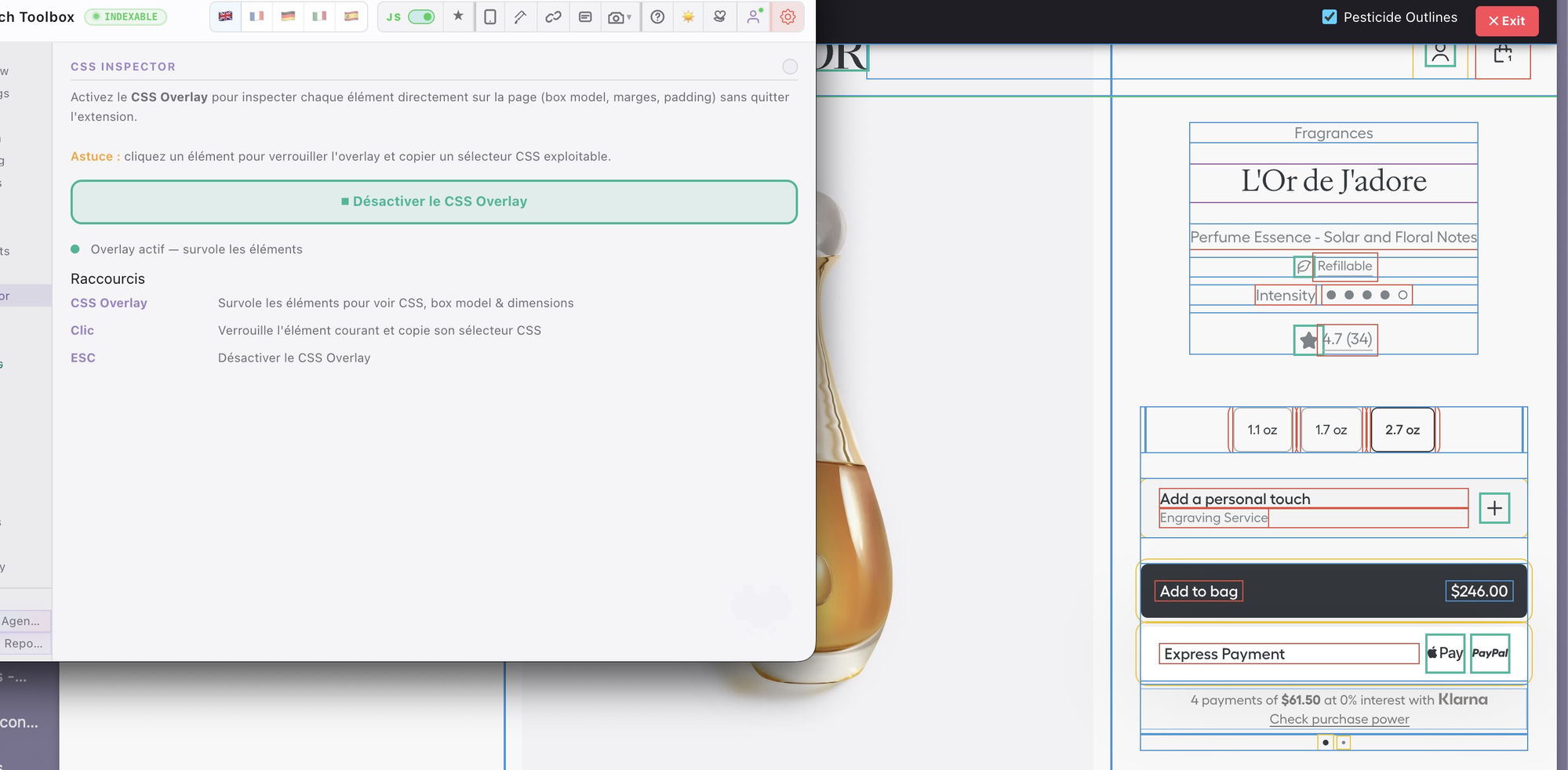 CSS Inspector — hover any element to read box model & CSS