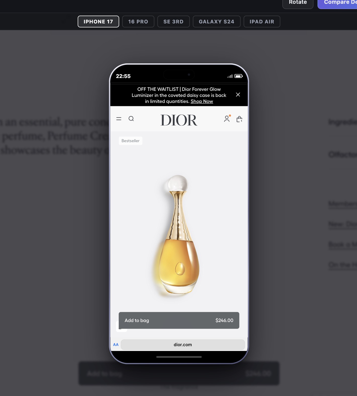 Mobile Preview — simulate iPhone 17, Galaxy S24 & more
