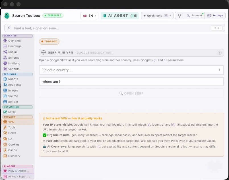 SERP VPN — open Google as if searching from any country